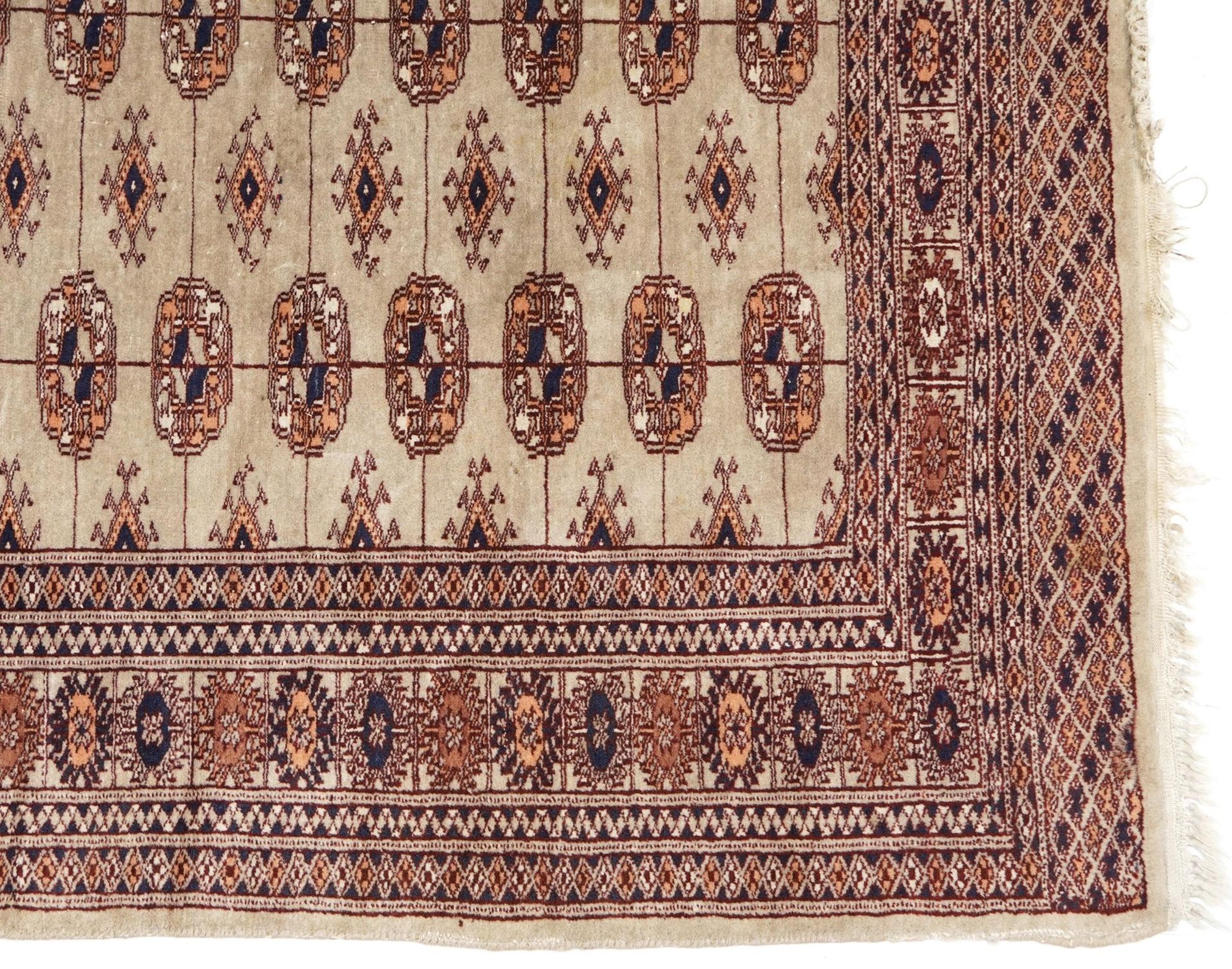 Rectangular Bokhara part silk cream and blue ground rug having an all over geometric design, 150cm x - Image 5 of 6