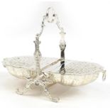 Victorian style silver plated shell shaped biscuit box, 27cm high