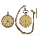 Two gentlemen's open face pocket watches comprising Waltham and Duke Railway Timekeeper, one with
