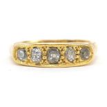 22ct gold graduated diamond five stone ring, size J, 5.5g