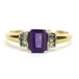 9ct gold amethyst and diamond ring, size S, 2.2g