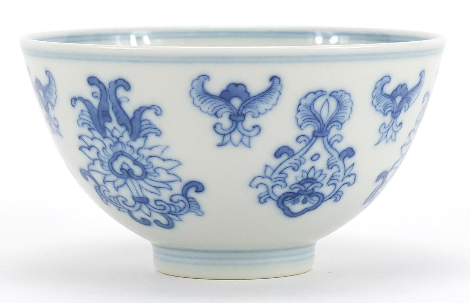Chinese blue and white porcelain footed bowl hand painted with flowers, six figure character marks - Image 2 of 3