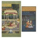 Seated figures with attendants, pair of Indian Mughal school watercolours, each mounted, framed