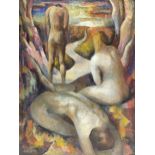 Christine Nisbet - Journey, oil on canvas, label verso, framed, 102cm x 76cm excluding the frame