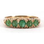 9ct gold emerald five stone ring, size P, 2.0g