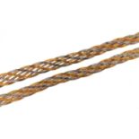 9ct two tone gold flattened rope twist necklace housed in an Ernest Jones box, 44cm in length, 9.0g