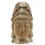 Large Chinese carved wooden bust of Guanyin, 40cm high