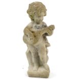 Stoneware garden figure of Putti with a mandolin, 56cm high