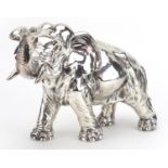 Large silver plated model of an elephant, 34.5cm in length