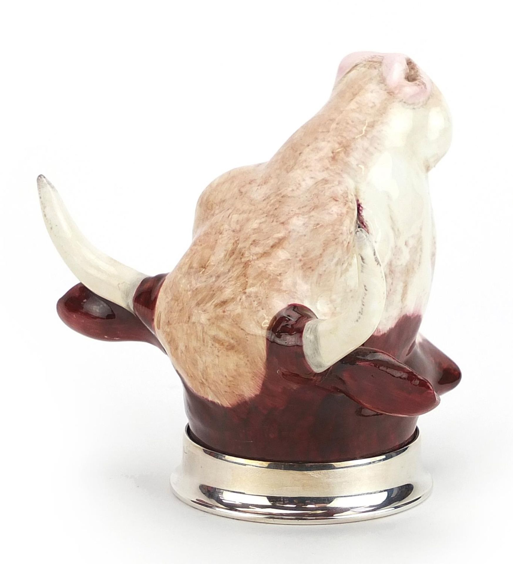 Royal Stratford porcelain stirrup cup with silver plated mount in the form of a bull's head, 11cm in - Image 3 of 5