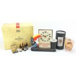 Sundry items comprising Guinness toucan advertising clock, Goebel glass vase and a pair of silver