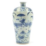 Chinese blue and white porcelain vase hand painted with figures and trees, 33cm high