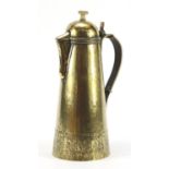 Arts & Crafts brass jug with planished body engraved with flowers, impressed 294 to the base, 26cm