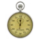 Herbert Wolf silver coloured metal stopwatch housed in a fitted box, 50mm in diameter, 89.5g