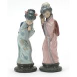 Pair of Lladro figurines of Japanese Geishas, the largest 30cm high