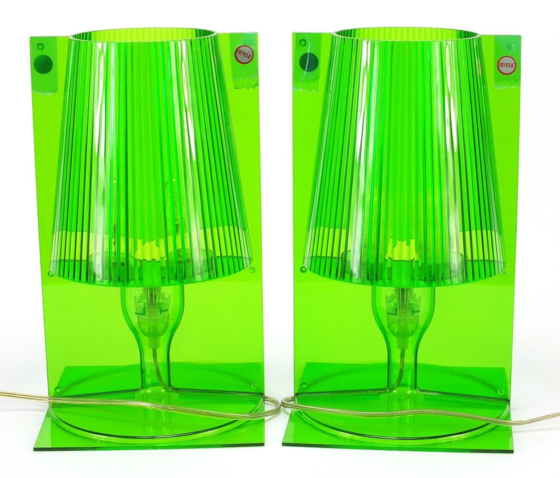Ferruccio Laviani for Kartell, Pair of Take green Perspex table lamps, 30cm high