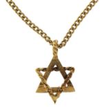 Unmarked gold Star of David pendant on an unmarked gold necklace, (tests as 9ct gold) 1.5cm high and
