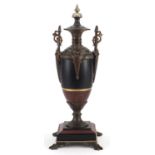 19th century Grand Tour style rouge marble, black slate and bronzed vase and cover with paw feet,