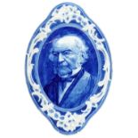 Royal Doulton style blue and white porcelain wall plaque of Gladstone, 39cm high