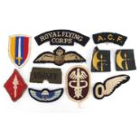 Military interest cloth patches including Parachute, RAF and Royal Flying Corps