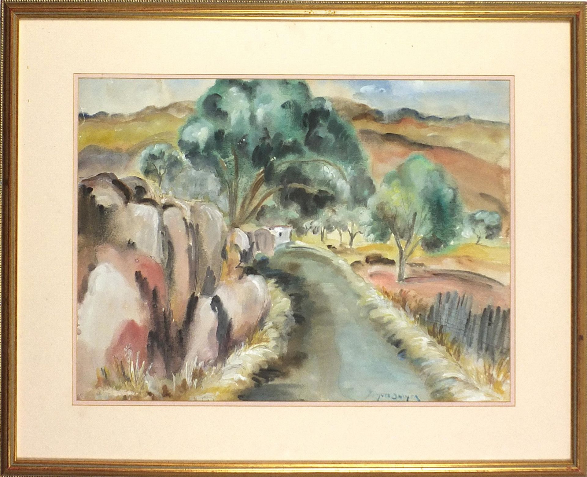 After Yves Brayer - Middle Eastern landscape with trees, watercolour, mounted, framed and glazed, - Bild 2 aus 5