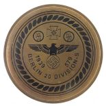 Military interest brass travelling compass, 7.5cm in diameter