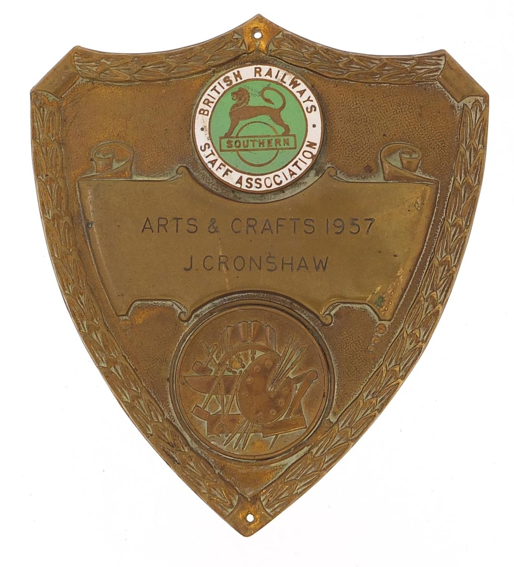 Railwayana interest British Railways Staff Association plaque engraved Arts & Crafts 1957 Jane