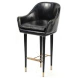 Style Matters black leather and ebonised bar stool with footrest, 106cm high