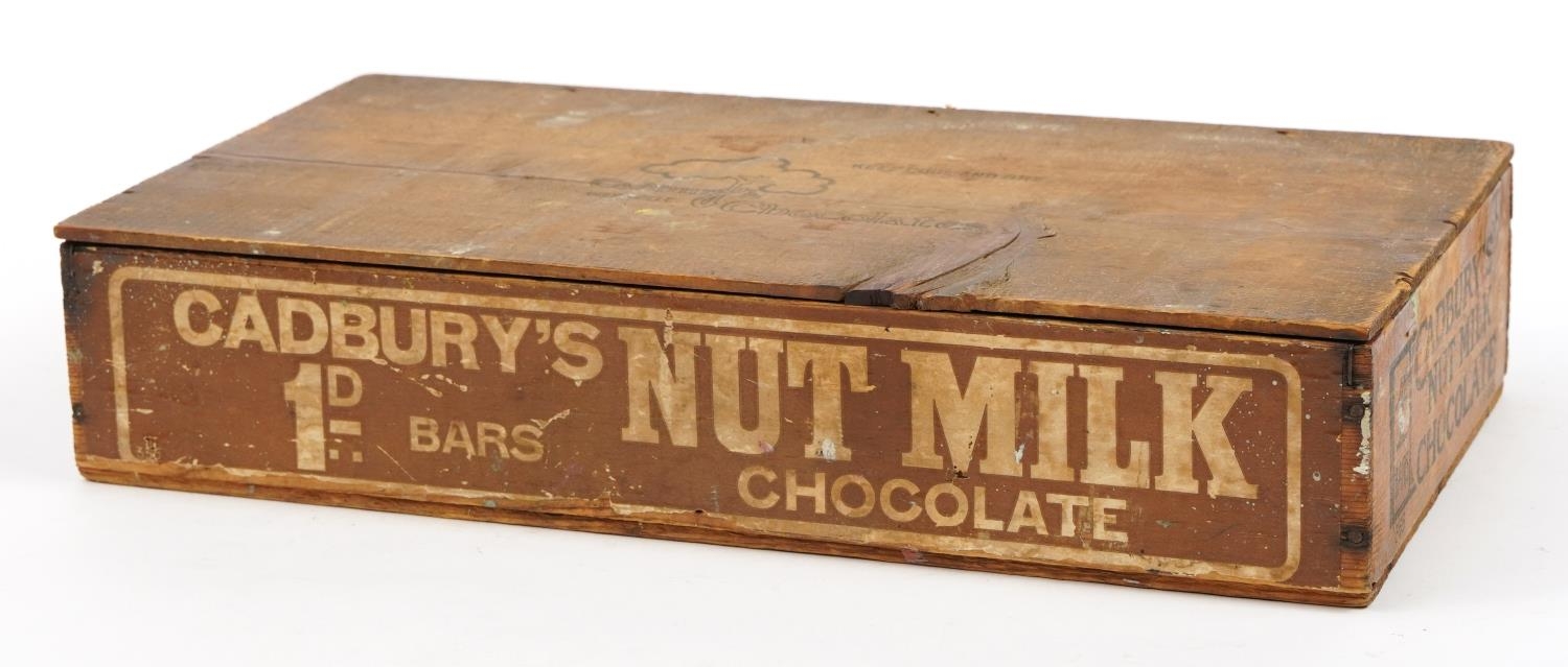 Cadbury's Nut Milk Chocolate advertising pine box with lid, 8cm H x 38.5cm W x 21.5cm D - Image 2 of 4