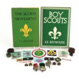 Scouting interest collectables including two hardback books and badges