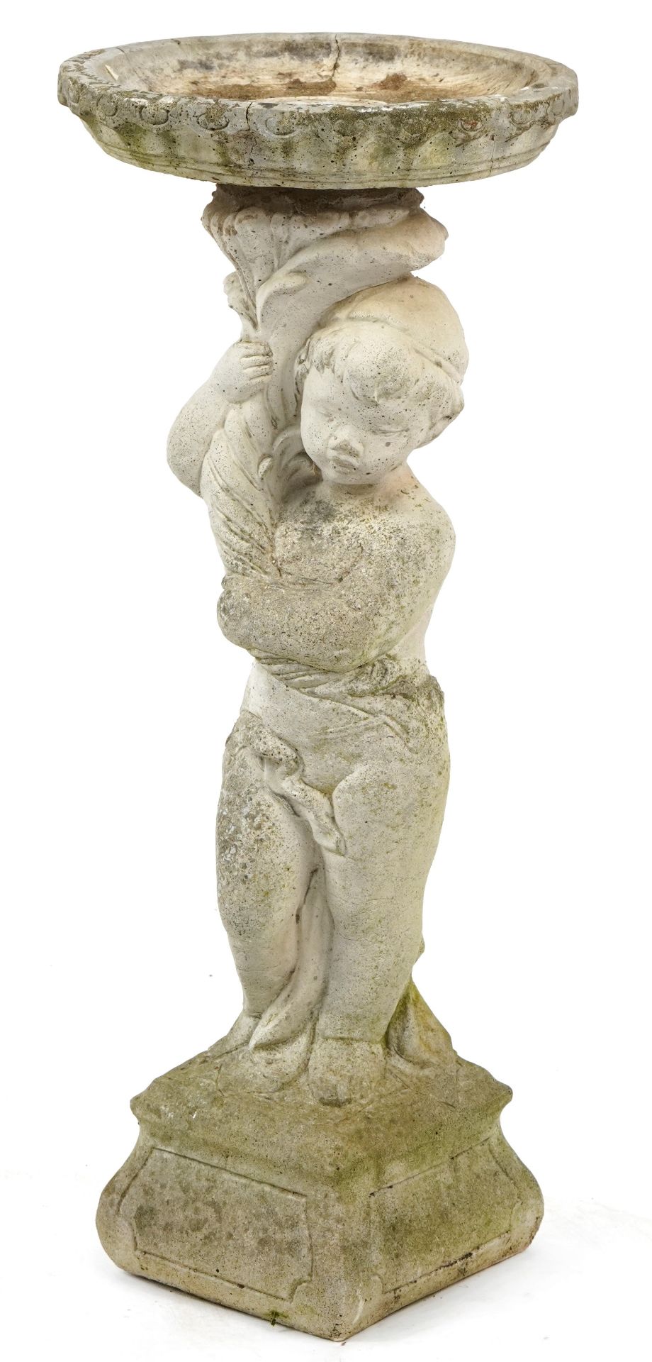 Garden stoneware bird bath in the form of a young child, 88cm high