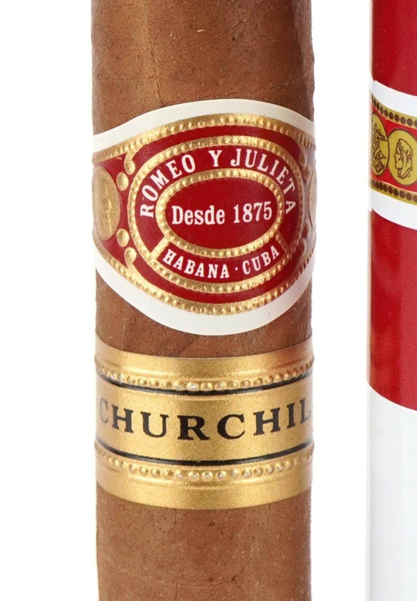 Five Habana Romeo y Julieta Churchill cigars with metal cases - Image 2 of 2