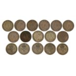 Sixteen George VI shillings, 1938-1951, approximately 179g