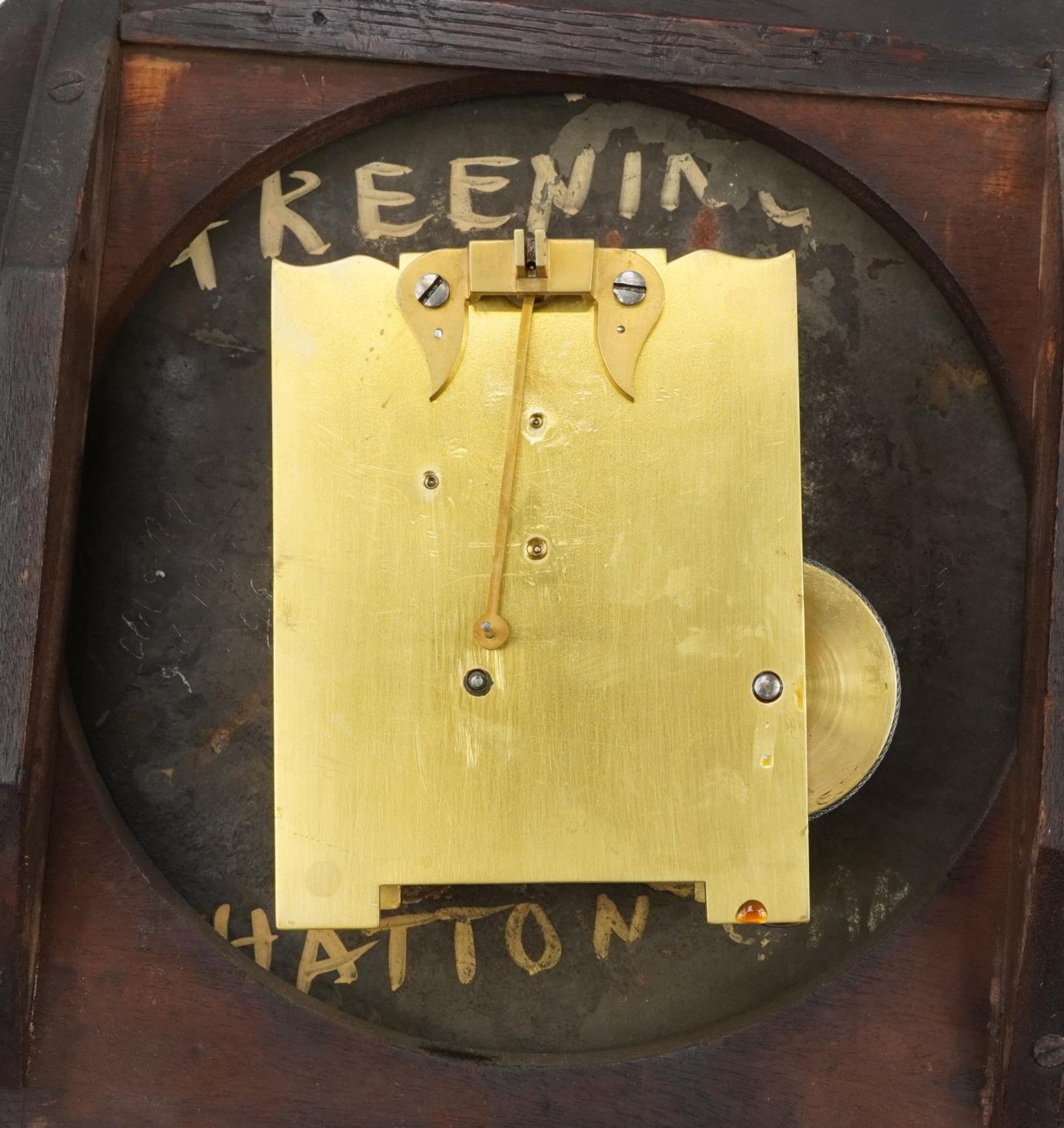 19th century mahogany drop dial fusee wall clock with brass inlay and circular dial having painted - Bild 5 aus 5