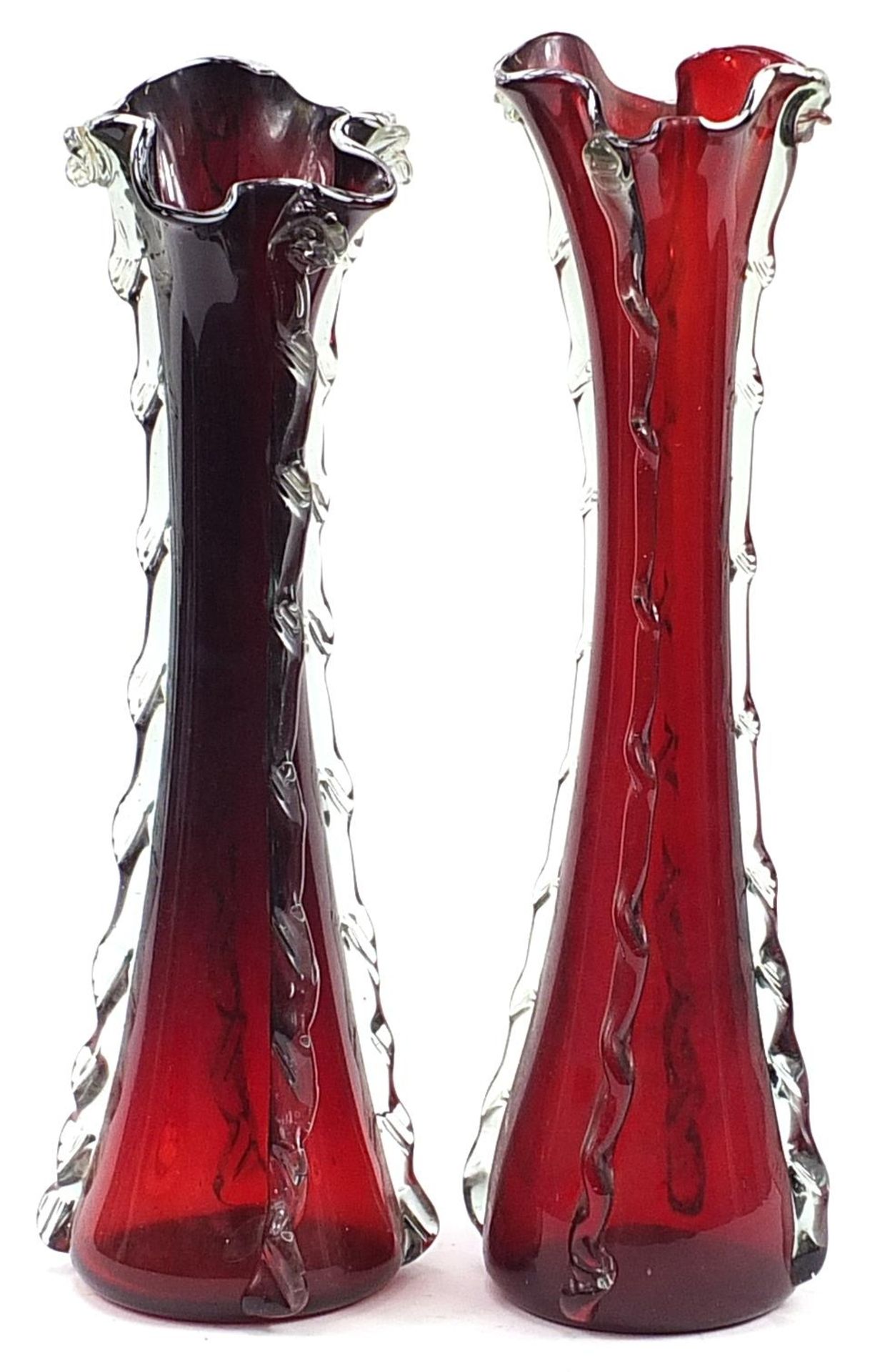 Large pair of Murano ruby glass vases, 52cm high