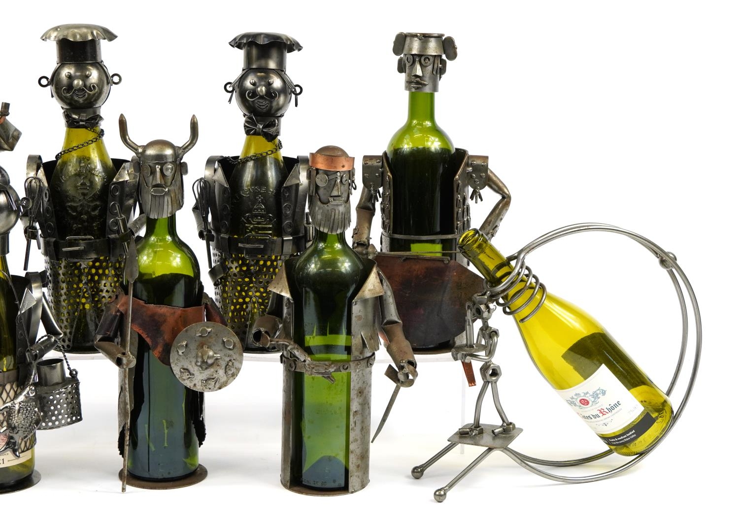 Collection of nut and bolt design bottle holders with empty bottles, the largest approximately - Image 3 of 3