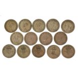 Fourteen George VI two shillings, 1938-1951, approximately 156g