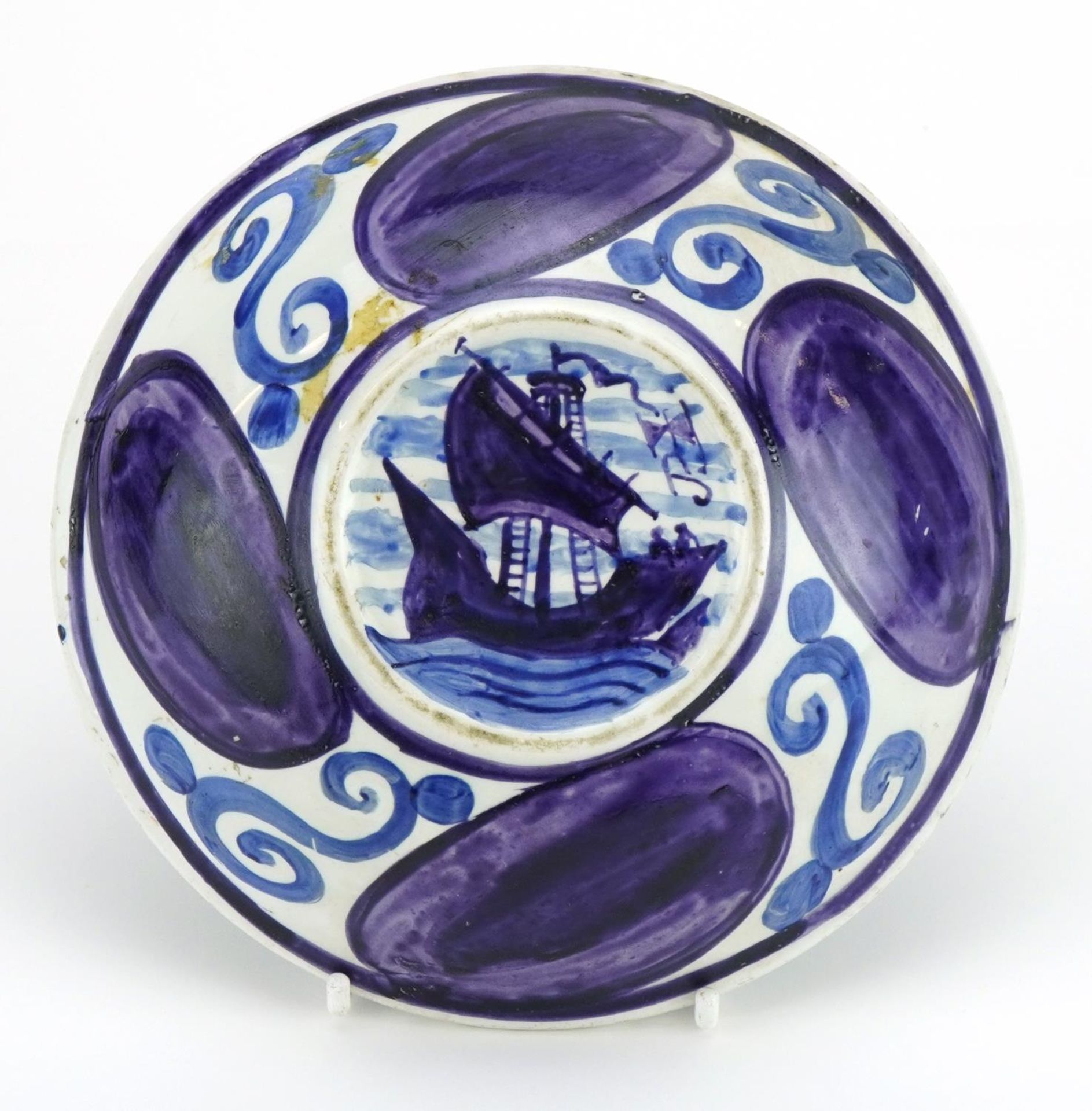 John Pearson, Arts & Crafts pottery lustre bowl hand painted with a stylised pelican, fish and boat, - Image 2 of 4