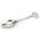 Archibald Knox for Liberty & Co, Arts & Crafts pewter spoon with love heart design terminal, 16.