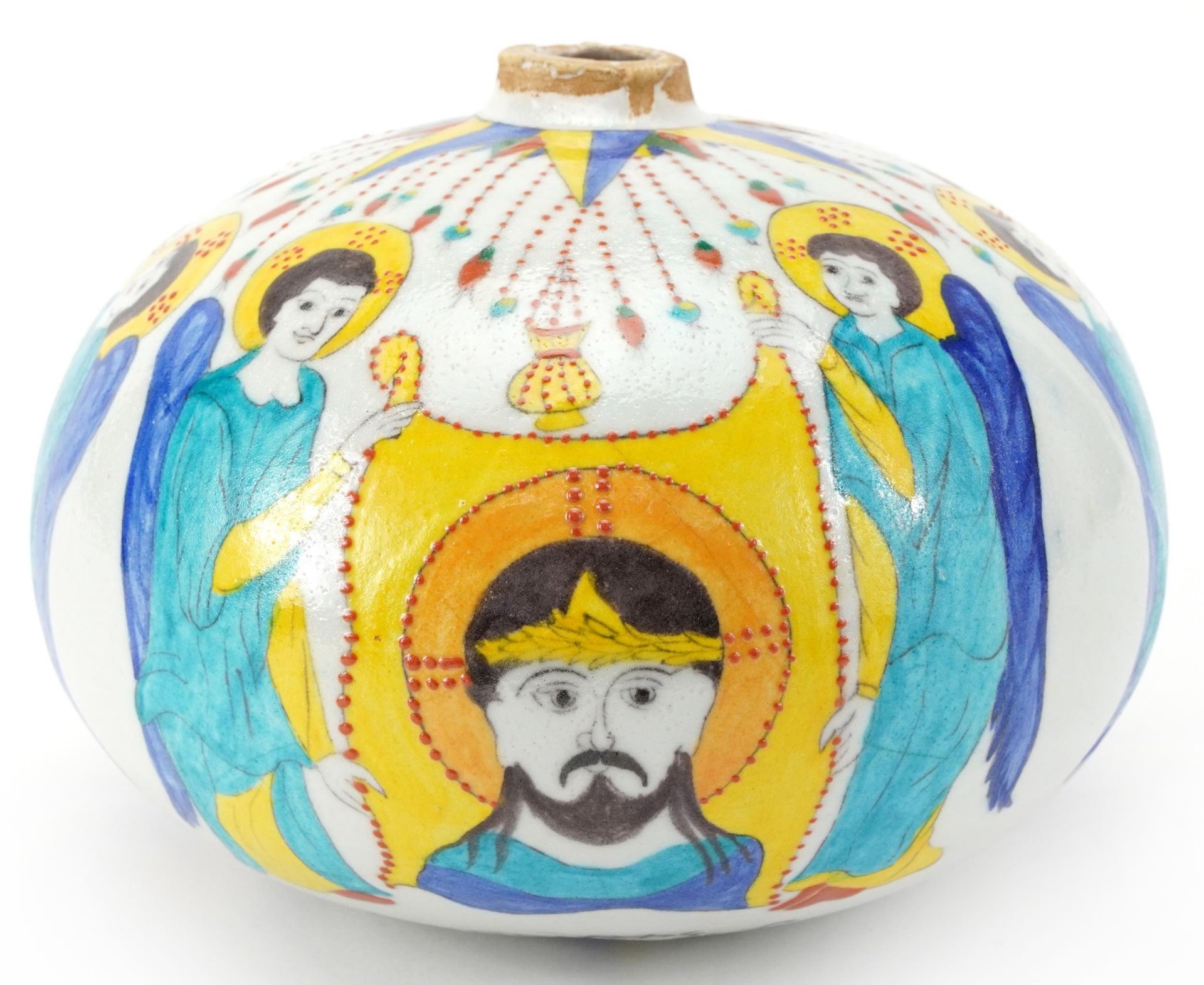 Large Turkish Armenian hanging ball hand painted with Christ and angels, inscribed with - Bild 2 aus 3
