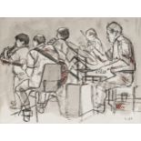Karel Lek - Clive Evans Quintet, Welsh pen and ink wash on paper, inscribed verso, mounted,