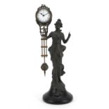 Art Nouveau style mystery clock in the form of a female, 33.5cm high