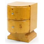Art Deco style bird's eye maple design two drawer nightstand, 59cm H x 39cm W x 49cm D excluding the