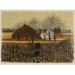 Robert Tavener - Old Farm and Barn, pencil signed artist's proof print in colour, mounted, framed