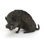 Modern cold painted bronze boar in the style of Franz Xaver Bergmann, 6cm in length