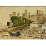 W J Davies 1877 - Pembroke Castle, 19th century watercolour, mounted, framed and glazed, 21cm x 15.