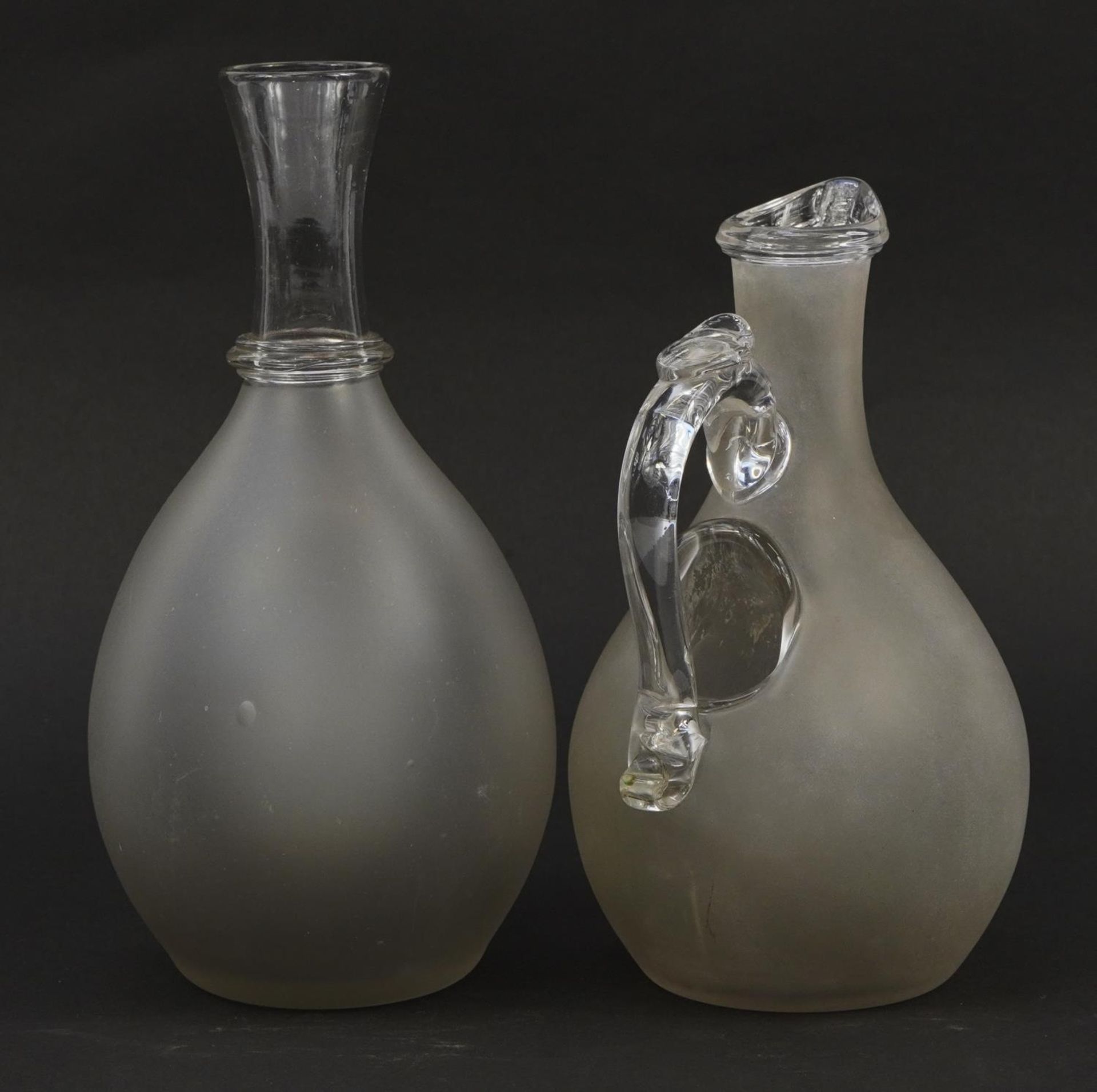 Two Victorian frosted and clear glass carafes, one etched White Port 1861, the largest 27.5cm high - Image 2 of 3