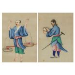 Figures wearing traditional dress, pair of Chinese watercolours on pith paper, each with G R