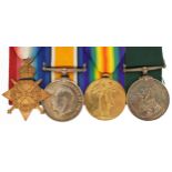 British military World War I four medal group relating to Angus Armstrong, wounded in action,