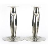 Archibald Knox for Liberty & Co, pair of Arts & Crafts English pewter candlesticks, impressed 0223